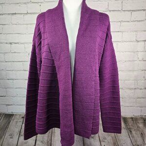 WOMENS ROYAL ROBBINS PURPLE RIBBED CARDIGAN WATERFALL COLLAR EGGPLANT COLOR MED